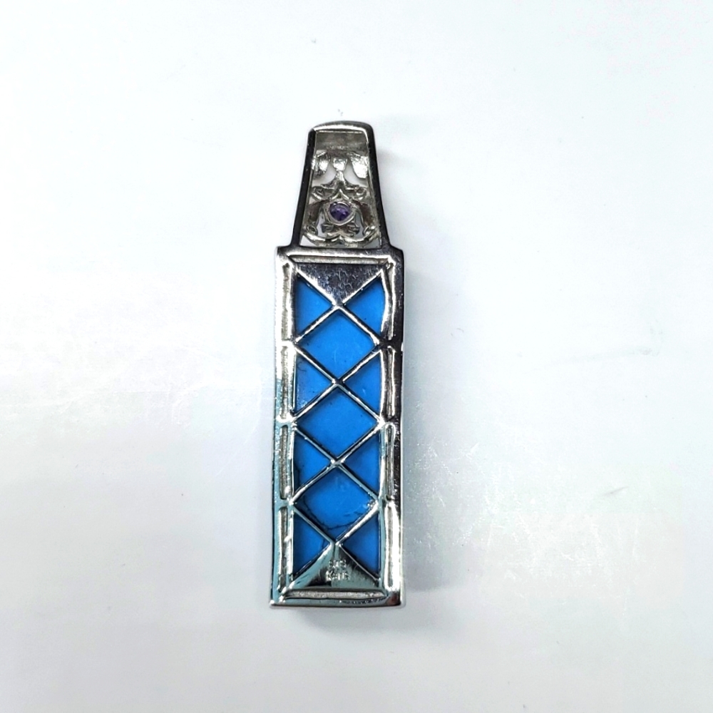 Karis Blue Howlite Purple CZ Pendant In Platinum Bond Brass NWT - Picture 6 of 9
